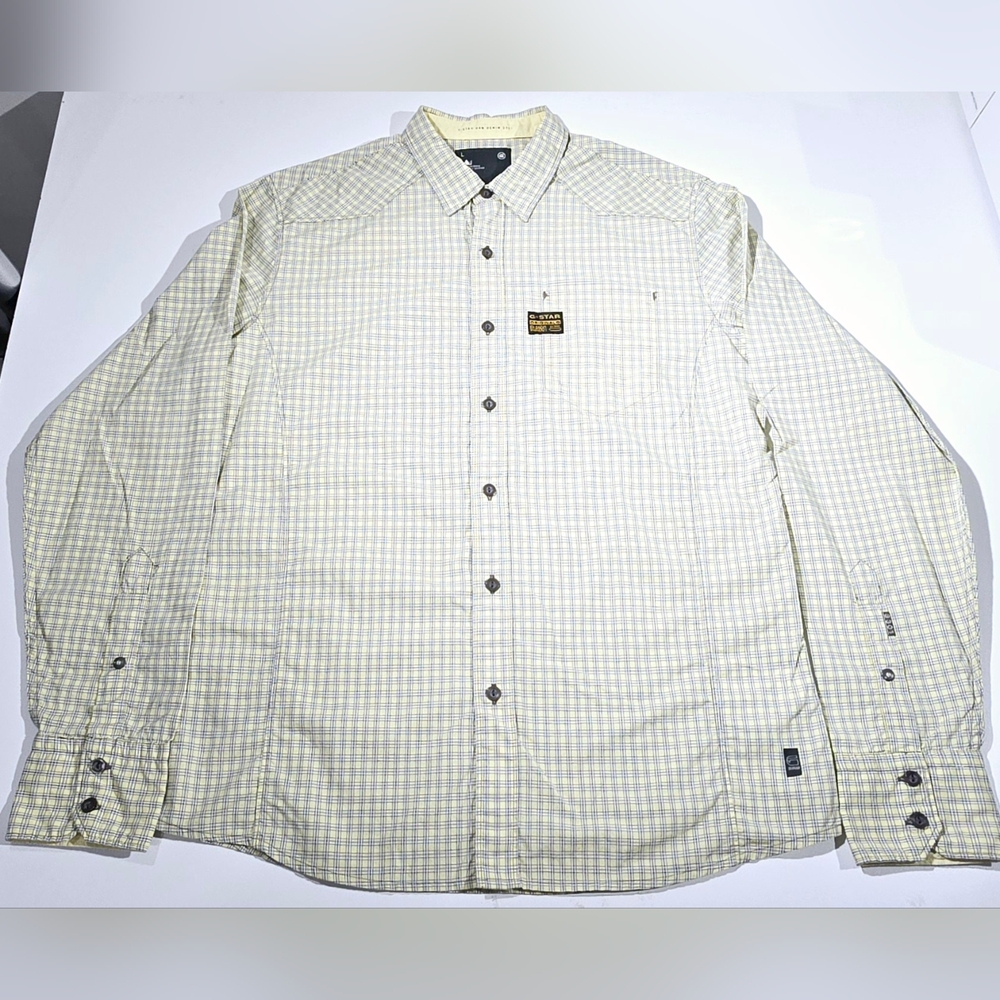 G-Star Raw NIECK GRAD Gray Yellow Plaid Checked Button Down Shirt Men Large